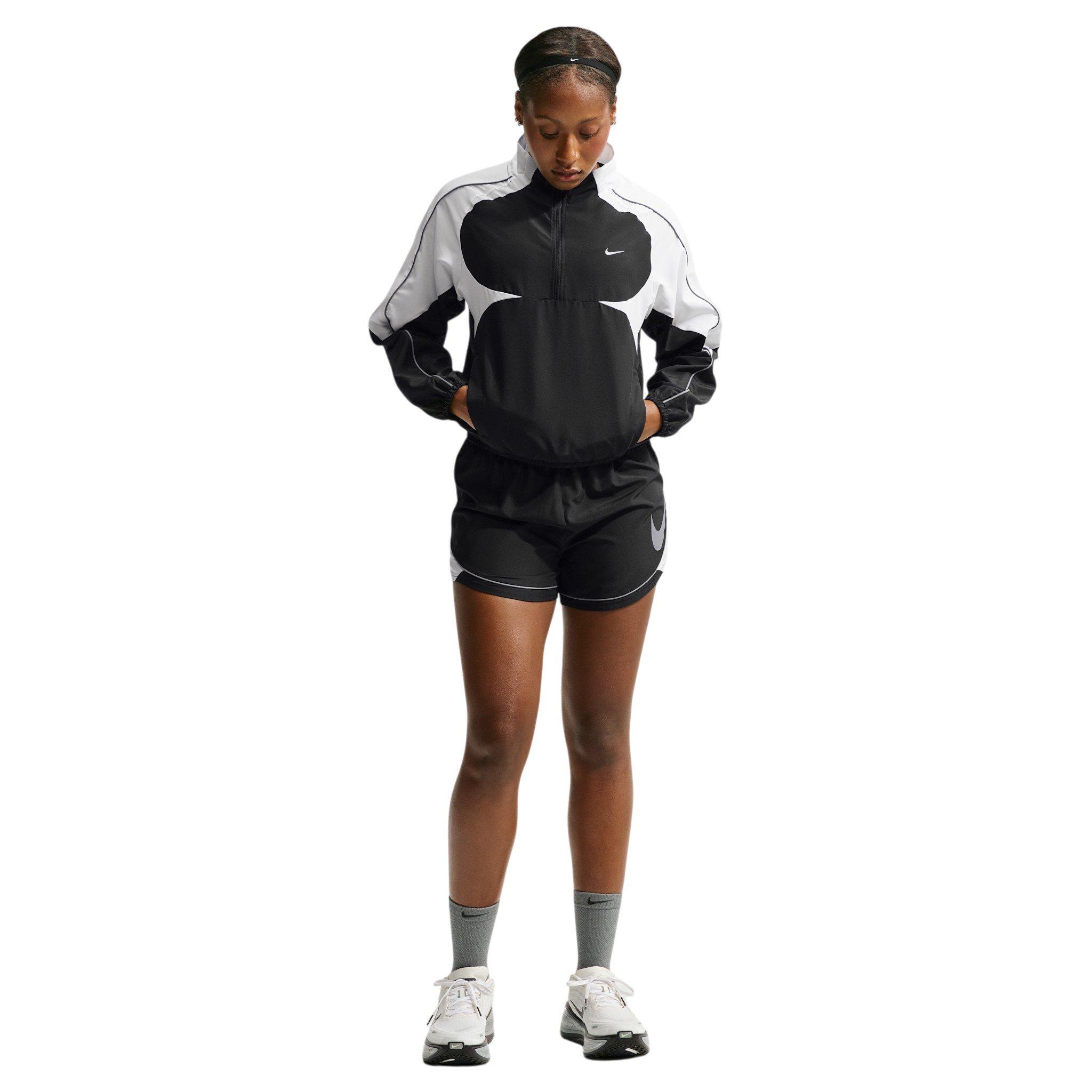 Nike Women's Swoosh Dri-FIT Mid-Rise Unlined Running Shorts - Black/White/Grey - BLACK/WHITE/GREY